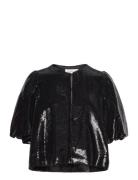 Cleo Pouf Sleeve Blouse Designers Blouses Short-sleeved Black Malina