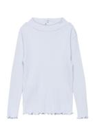 Long Sleeve Cotton T-Shirt Tops T-shirts Turtleneck Blue Mango