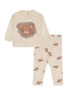 Set Sweatshirt Leggings Lion Sets Sets With Long-sleeved T-shirt Beige...