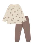 Set Top Trousers Raccoon Sets Sets With Long-sleeved T-shirt Beige Lin...