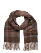 Plaid Crest-Patch Wool-Blend Scarf Accessories Gloves Finger Gloves Br...