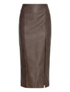 Dante Vegan Leather Midi Skirt Skirts Knee-length & Midi Skirts Brown ...