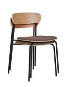 Nora - Dining Chair, Backrest In Ash Wood, Brown Seat With Black Legs ...