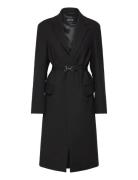 Structured Double Fabric Coat With Belt Uldfrakke Frakke Black Mango