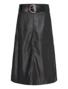 Leather-Effect Midi-Skirt Skirts Knee-length & Midi Skirts Black Mango