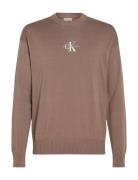 Monologo Sweater Tops Knitwear Round Necks Brown Calvin Klein Jeans