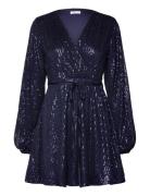 Nera Sparkling Balloon Sleeve Dress Knælang Kjole Navy Bubbleroom