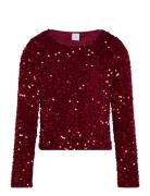 Top Velvet And Sequins Tops T-shirts Long-sleeved T-Skjorte Red Lindex