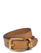 Logo-Keeper Leather Skinny Belt Bælte Beige Lauren Ralph Lauren