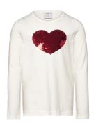 Top Ls Heart Flip Sequins Tops T-shirts Long-sleeved T-Skjorte White L...