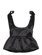 Tie Shoulder Singlet Tops Blouses Sleeveless Black Monki