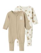 Nbnnightsuit 2P Zip Ff Jet Bear Noos Pyjamas Sie Jumpsuit Beige Name I...