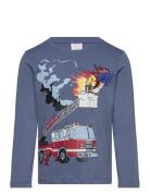 Top Ls Fire Truck Placed Tops T-shirts Long-sleeved T-Skjorte Blue Lin...