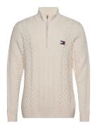 Tjm Reg Cable S Flag 1/4 Zip Tops Knitwear Half Zip Jumpers Cream Tomm...