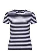 Striped Stretch Cotton Crewneck Tee Tops T-shirts & Tops Short-sleeved...