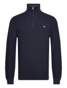 Cotton Micro Textured Half Zip Tops Knitwear Half Zip Jumpers Navy GAN...