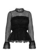 Rhoda Dotted Mesh L/S Blouse Tops Blouses Long-sleeved Black Bubbleroo...