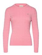 Stretch Cotton Cable C-Neck Tops Knitwear Jumpers Pink GANT