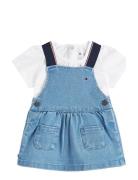 Denim Dungaree Dress Dresses & Skirts Dresses Casual Dresses Short-sle...