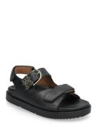 Leather Sporty Sandal Flade Sandaler Black Tommy Hilfiger