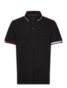 Flag Cuff Slim Fit Polo Tops Polos Short-sleeved Black Tommy Hilfiger