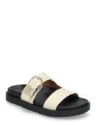 Leather Sporty Mule Flade Sandaler Cream Tommy Hilfiger