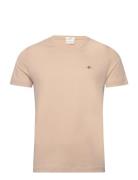 Slim Shield V-Neck T-Shirt Tops T-Kortærmet Skjorte Beige GANT