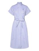 Belted Striped Cotton Shirtdress Knælang Kjole Blue Polo Ralph Lauren