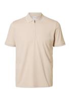 Slhfave Sport Zip Ss Polo Noos Tops Polos Short-sleeved Beige Selected...