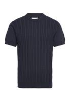 Knitted S/S O-Neck Tee Tops T-Kortærmet Skjorte Navy Lindbergh