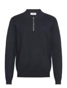 Ecovero L/S Zip Polo Tops Knitwear Long Sleeve Knitted Polos Navy Lind...