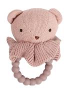 Rattle, Bear Face On Silic Ring, Soft Rose Toys Baby Toys Rattles Pink...