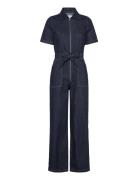 Short-Sleeved Denim Jumpsuit Bottoms Jumpsuits Blue Mango