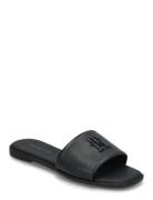 Th Logo Hardware Leather Mule Sandal Med Hæl Black Tommy Hilfiger