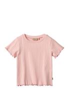 Rib T-Shirt S/S Irene Tops T-Kortærmet Skjorte Pink Wheat
