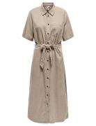 Onlcaro S/S Linen Bl Belt Dress Cc Pnt Knælang Kjole Beige ONLY