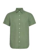 Linen Shirt Short Sleeve Tops Shirts Short-sleeved Green Sebago