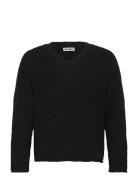 Boxy V-Neck Sweater Tops Knitwear V-necks Black Weekday