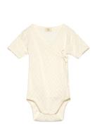 Pointelle Heart Crossover Body Ss Bodies Short-sleeved Cream Copenhage...