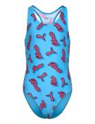 Puma Swim Girls Printed Swimsuit 1P Badedragt Badetøj Blue Puma Swim