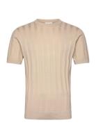 Knitted Crew Neck T-Shirt Tops T-Kortærmet Skjorte Beige Lindbergh