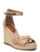 Flag High Wedge Espad Crisscross Espadrillos Med Hæl Sandal Beige Tomm...