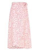 Peony Wrap Skirt Knælang Nederdel Pink A-View