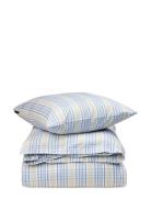 Beige/Blue Checked Cotton Poplin Bed Set Home Textiles Bedtextiles Bed...