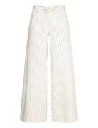 Wide-Leg Jeans With Stripes And Belt Bottoms Trousers Wide Leg White M...