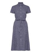 Belted Striped Linen Shirtdress Knælang Kjole Navy Polo Ralph Lauren