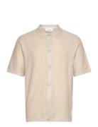 Knitted S/S Polo Cardigan Tops Knitwear Cardigans Beige Lindbergh