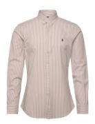 Slim Fit Striped Stretch Poplin Shirt Tops Shirts Casual Beige Polo Ra...