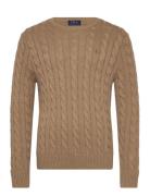 Cable-Knit Cotton Sweater Designers Knitwear Round Necks Beige Polo Ra...