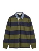 Reg Chambray Stripe Heavy Rugger Tops Polos Long-sleeved Khaki Green G...